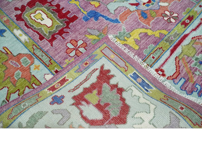Colorful Hand knotted Traditional Oushak Pink And Ivory Custom Made wool Area Rug.