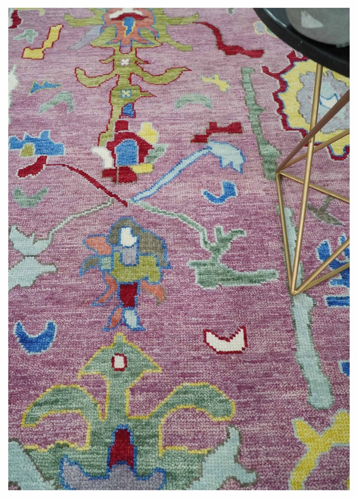 Colorful Hand knotted Traditional Oushak Pink And Ivory Custom Made wool Area Rug.