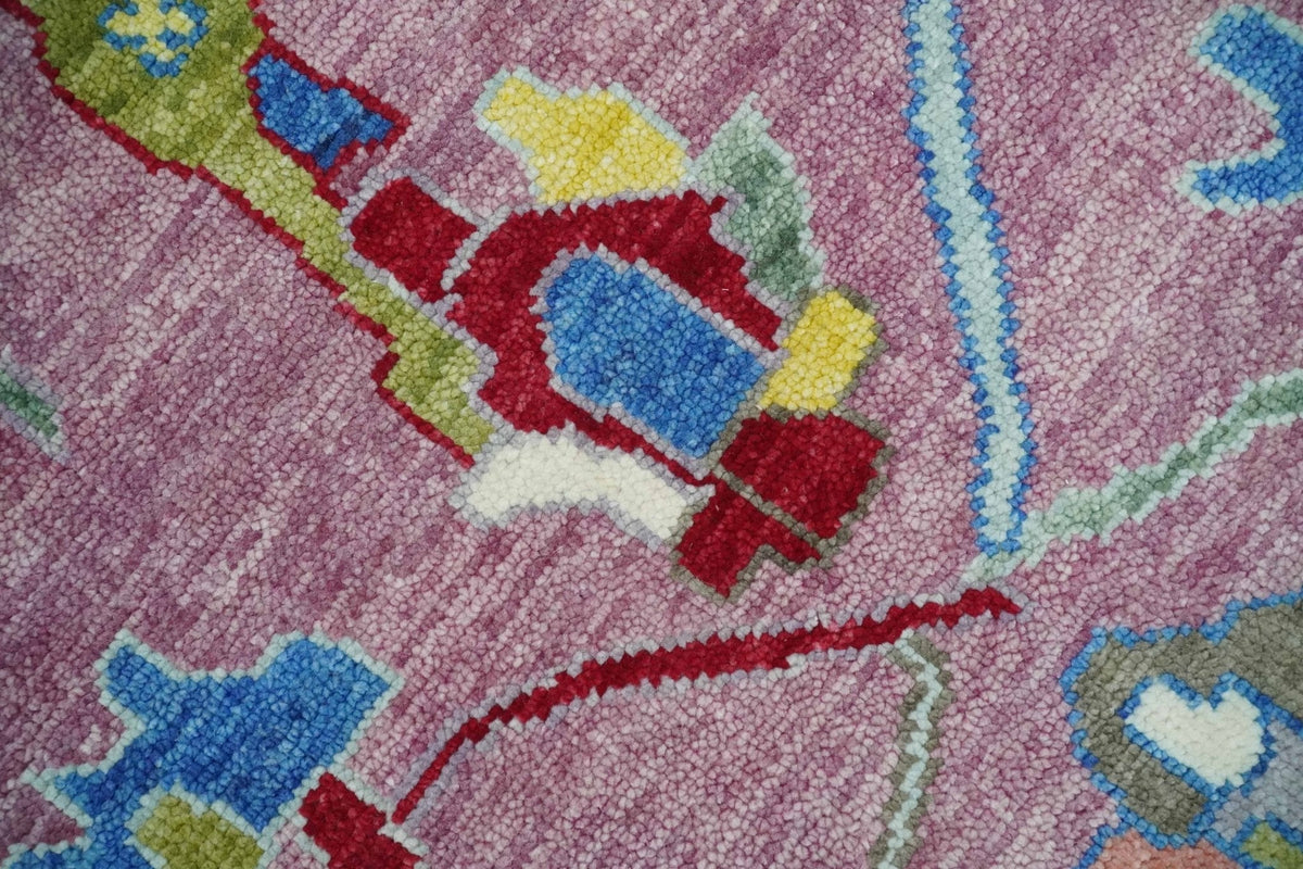 Colorful Hand knotted Traditional Oushak Pink And Ivory Custom Made wool Area Rug.