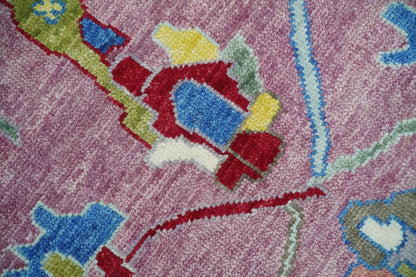 Colorful Hand knotted Traditional Oushak Pink And Ivory Custom Made wool Area Rug.
