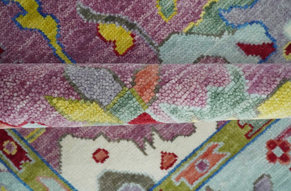 Colorful Hand knotted Traditional Oushak Pink And Ivory Custom Made wool Area Rug.