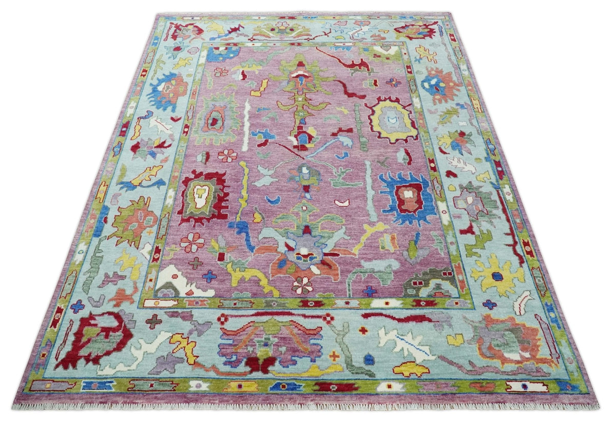 Colorful Hand knotted Traditional Oushak Pink And Ivory Custom Made wool Area Rug.