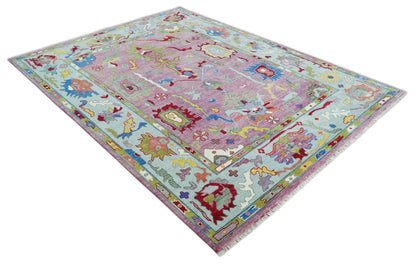 Colorful Hand knotted Traditional Oushak Pink And Ivory Custom Made wool Area Rug.