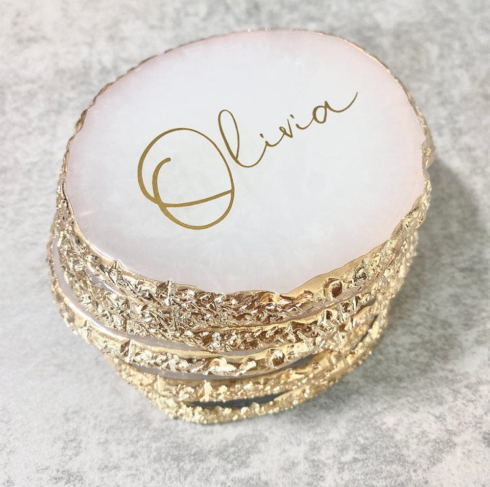 debelleo Personalized Resin Coasters with Foil Plated Edge