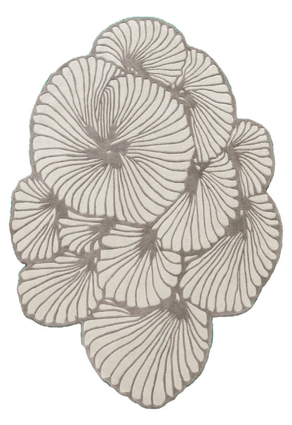 Petals Modern Floral Lace Beige Hand Tufted 5x7 Wool Rug