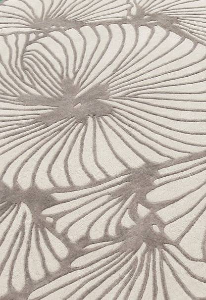 Petals Modern Floral Lace Beige Hand Tufted 5x7 Wool Rug