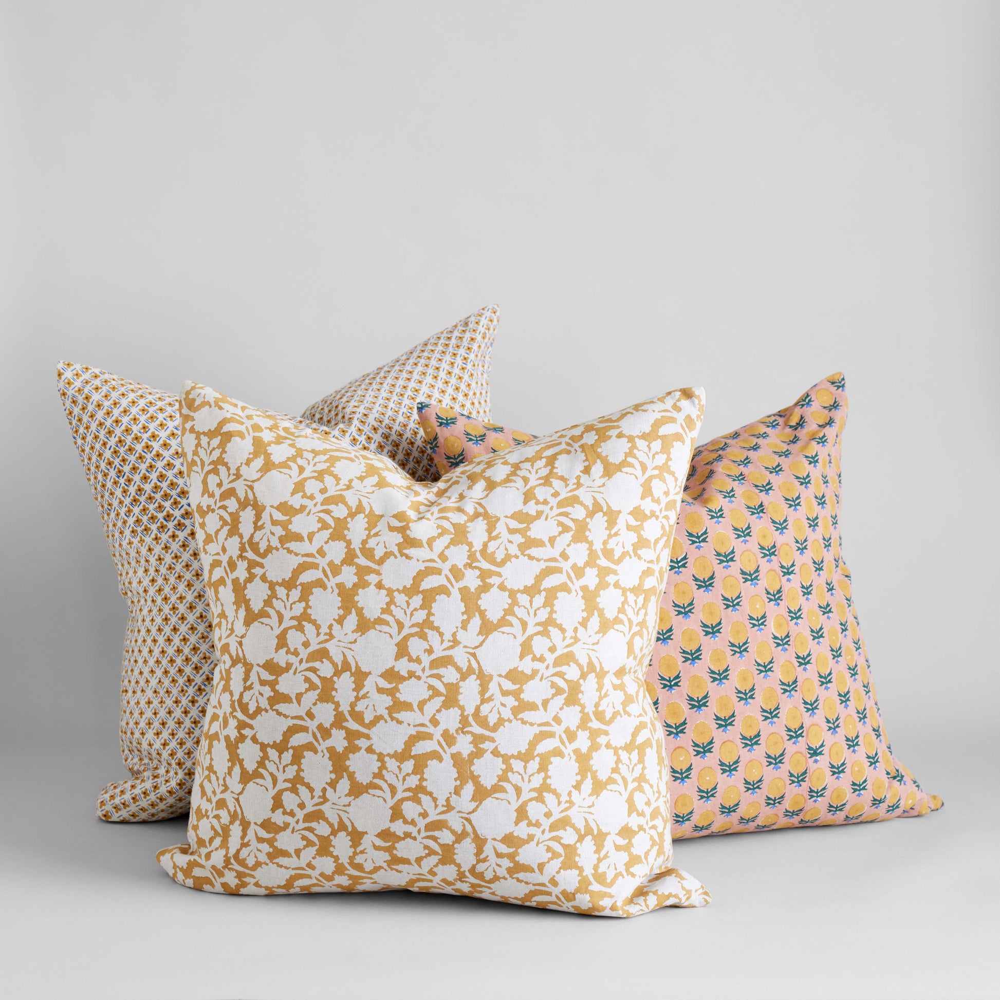 Bloomist Pillows Jodha Hand Block Printed Linen Pillow Cover, 22x22