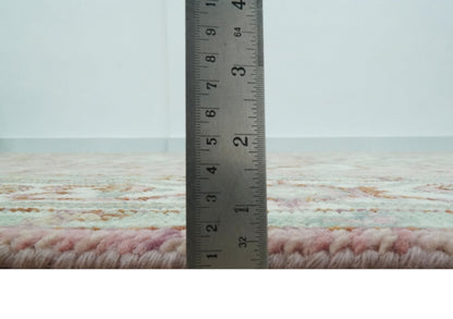 Pink, Ivory and Olive Hand Knotted Traditional Custom Made Size wool Rug.