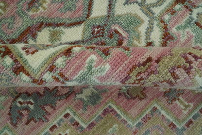 Pink, Ivory and Olive Hand Knotted Traditional Custom Made Size wool Rug.