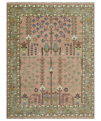 Pink, Olive and Beige vintage Traditional Tree of Life Custom Made Serapi Wool Rug.