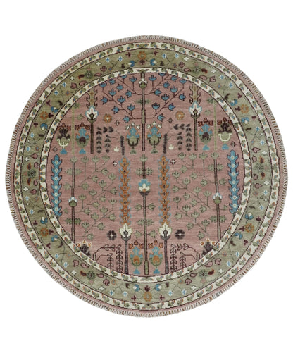Pink, Olive and Beige vintage Traditional Tree of Life Custom Made Serapi Wool Rug.