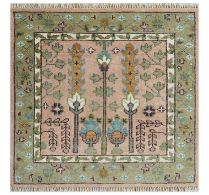 Pink, Olive and Beige vintage Traditional Tree of Life Custom Made Serapi Wool Rug.