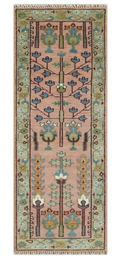 Pink, Olive and Beige vintage Traditional Tree of Life Custom Made Serapi Wool Rug.