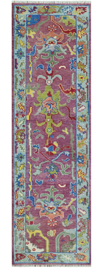 Colorful Hand knotted Traditional Oushak Pink And Ivory Custom Made wool Area Rug.