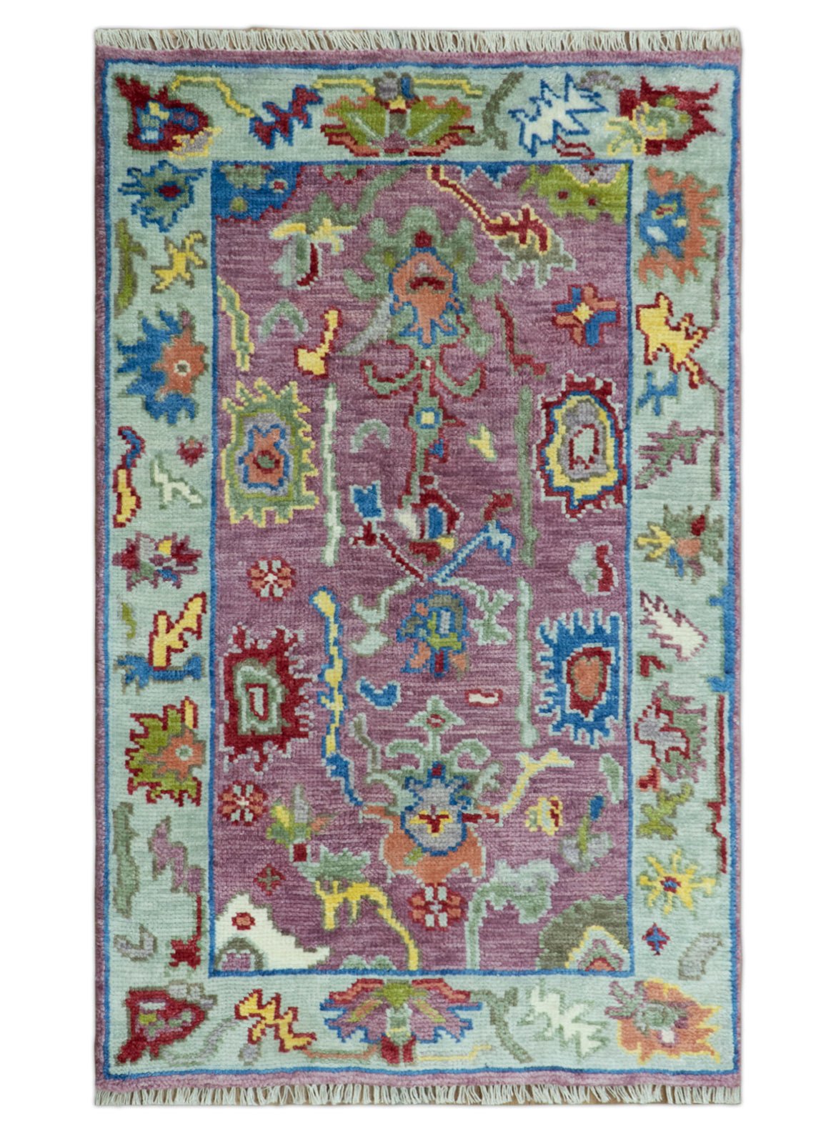 Colorful Hand knotted Traditional Oushak Pink And Ivory Custom Made wool Area Rug.