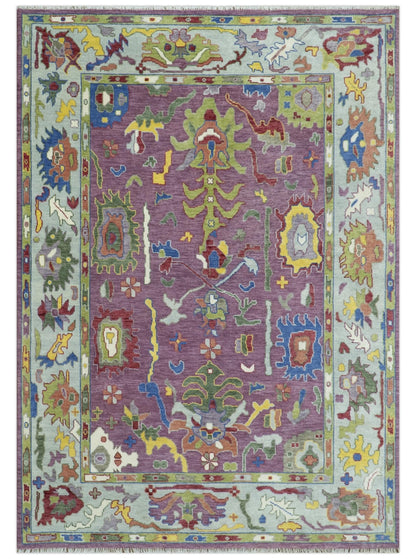Colorful Hand knotted Traditional Oushak Pink And Ivory Custom Made wool Area Rug.