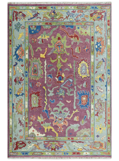 Colorful Hand knotted Traditional Oushak Pink And Ivory Custom Made wool Area Rug.