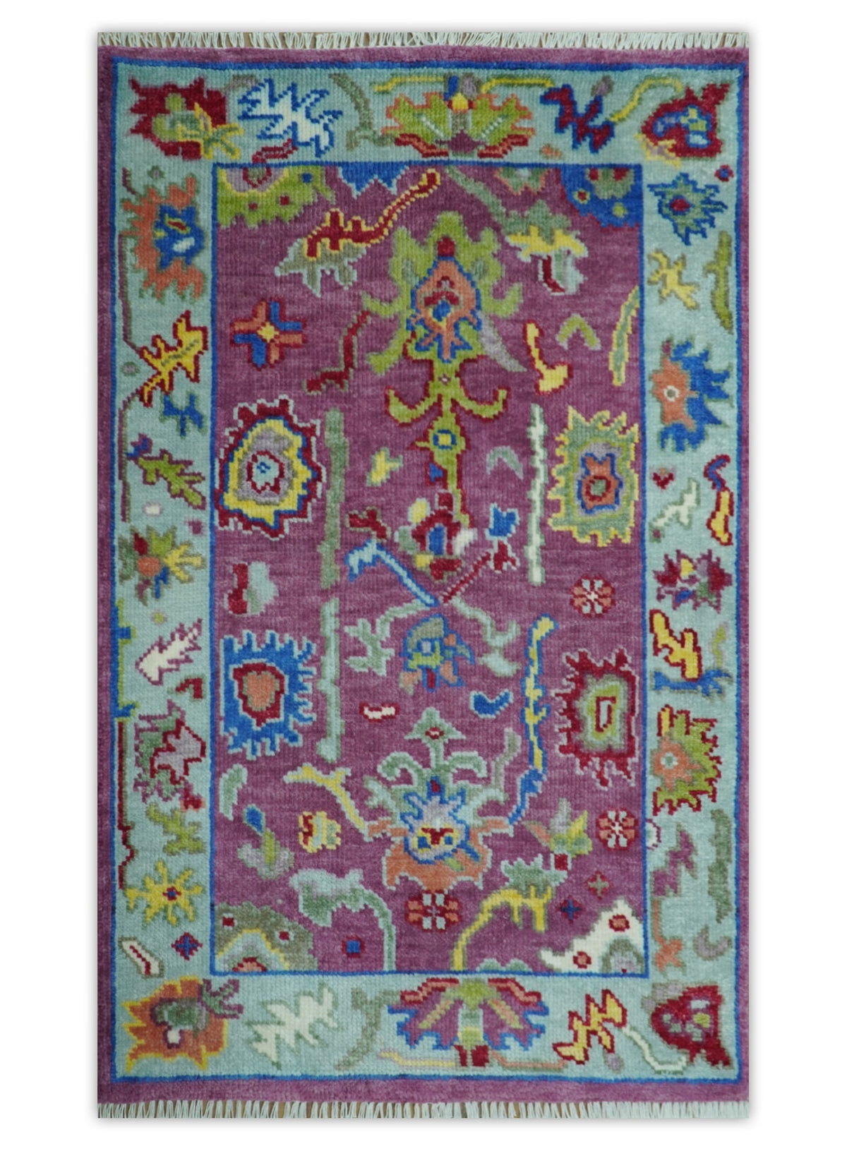 Colorful Hand knotted Traditional Oushak Pink And Ivory Custom Made wool Area Rug.