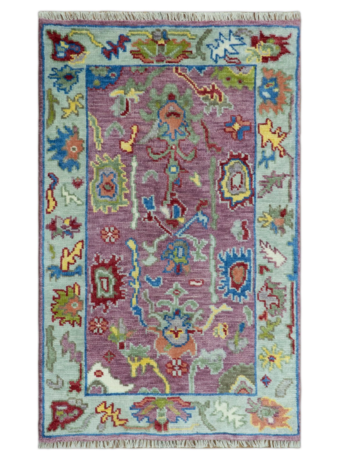 Colorful Hand knotted Traditional Oushak Pink And Ivory Custom Made wool Area Rug.