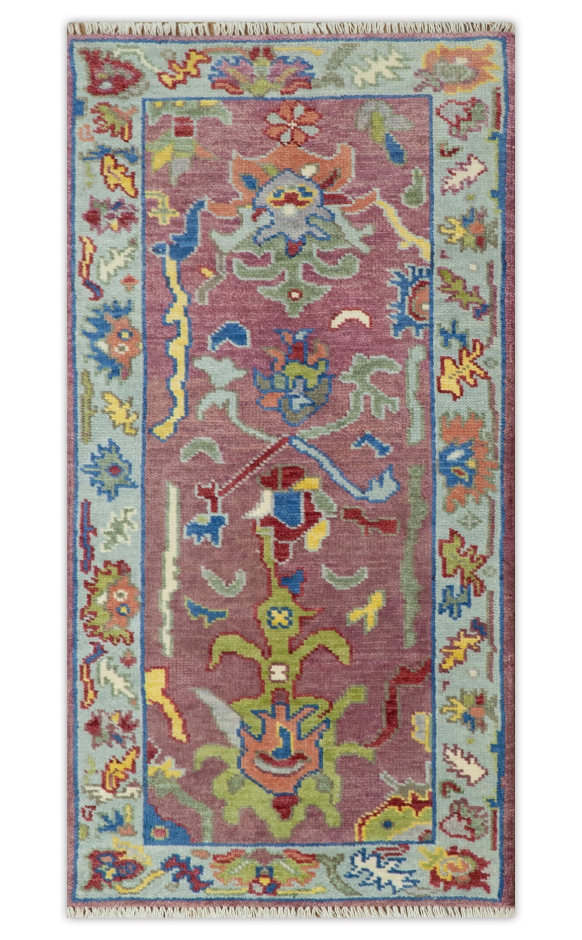 Colorful Hand knotted Traditional Oushak Pink And Ivory Custom Made wool Area Rug.