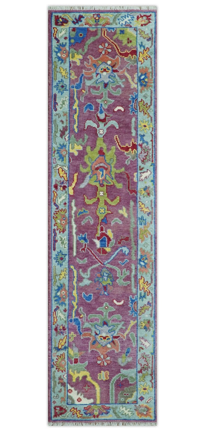 Colorful Hand knotted Traditional Oushak Pink And Ivory Custom Made wool Area Rug.
