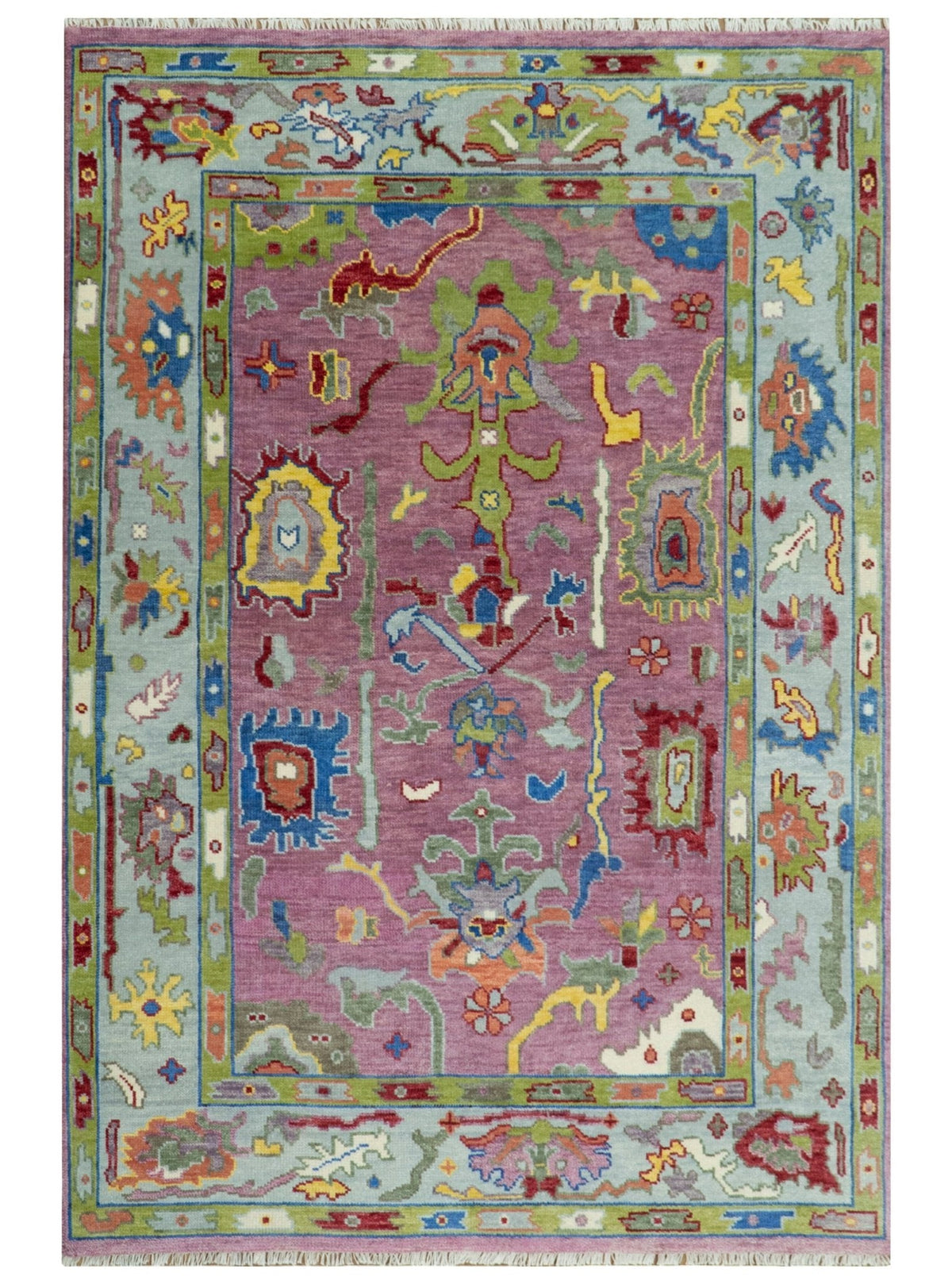 Colorful Hand knotted Traditional Oushak Pink And Ivory Custom Made wool Area Rug.