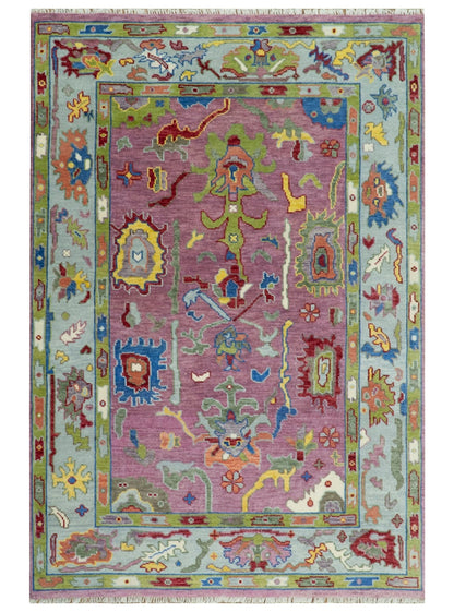 Colorful Hand knotted Traditional Oushak Pink And Ivory Custom Made wool Area Rug.