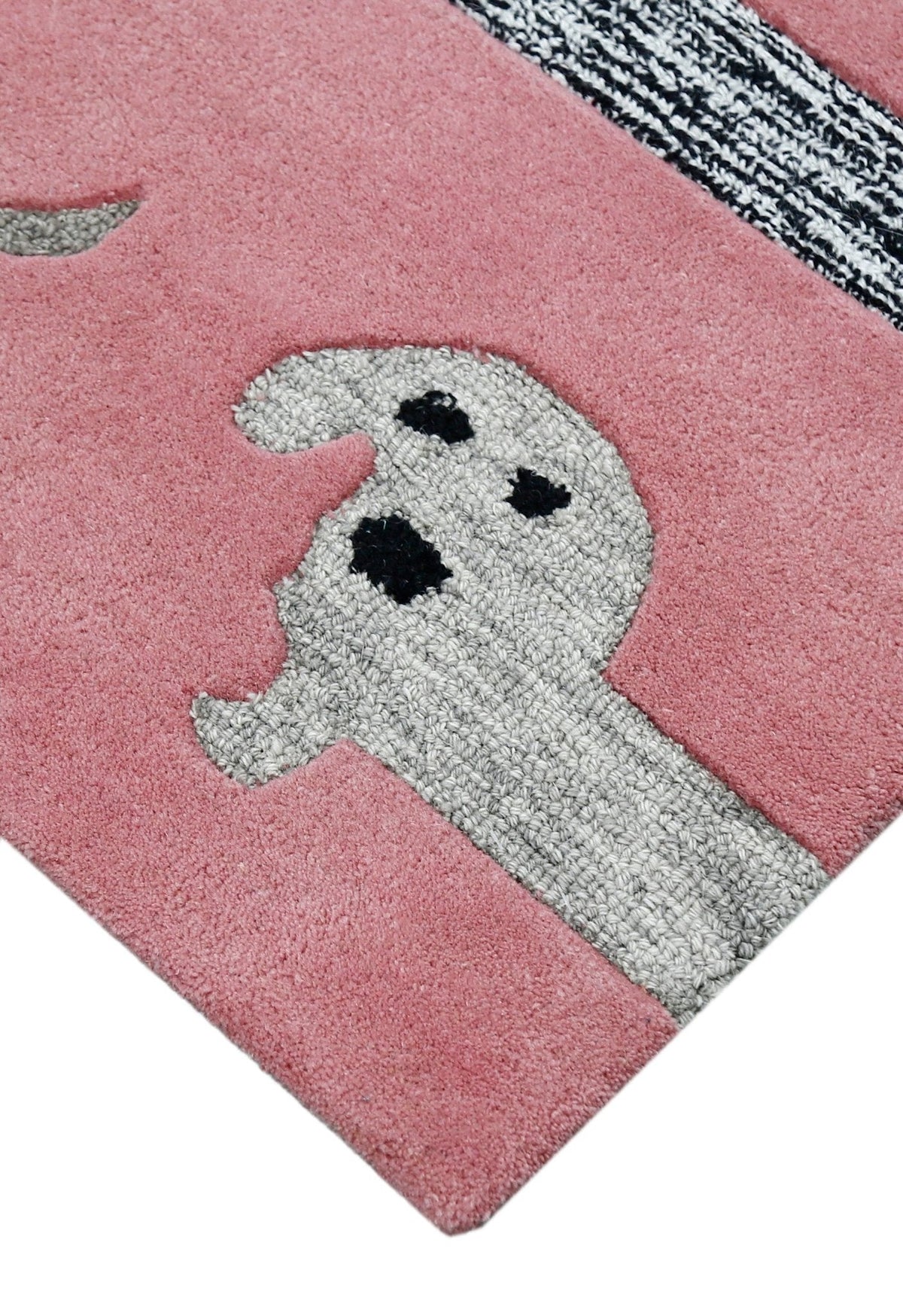 Pink Stretchy Pup Hand Tufted 3x6 Wool Area Rug.