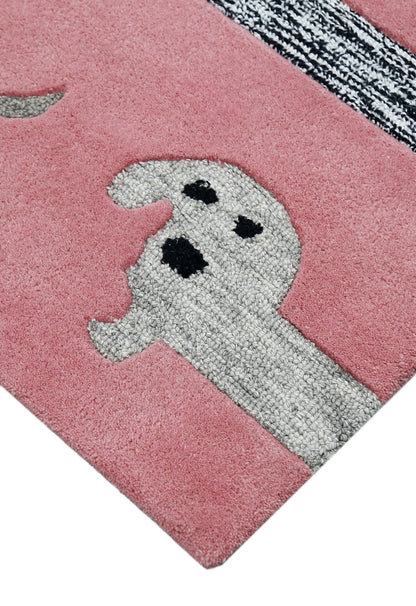 Pink Stretchy Pup Hand Tufted 3x6 Wool Area Rug.