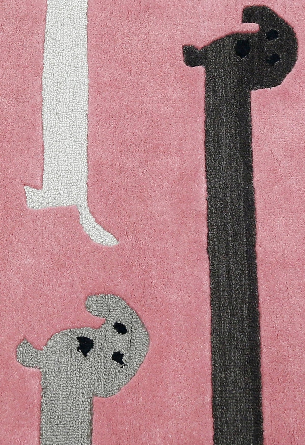 Pink Stretchy Pup Hand Tufted 3x6 Wool Area Rug.