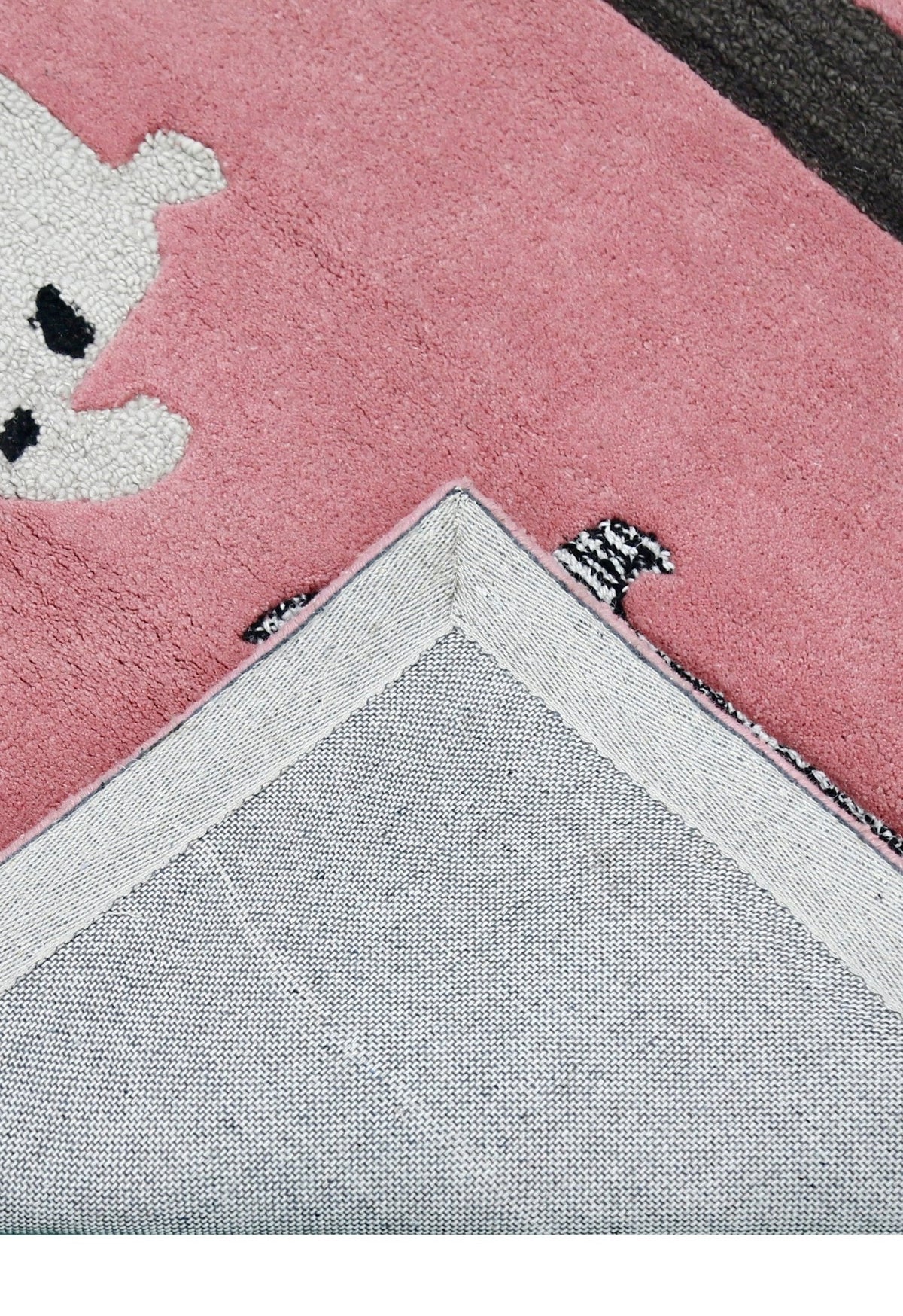 Pink Stretchy Pup Hand Tufted 3x6 Wool Area Rug.