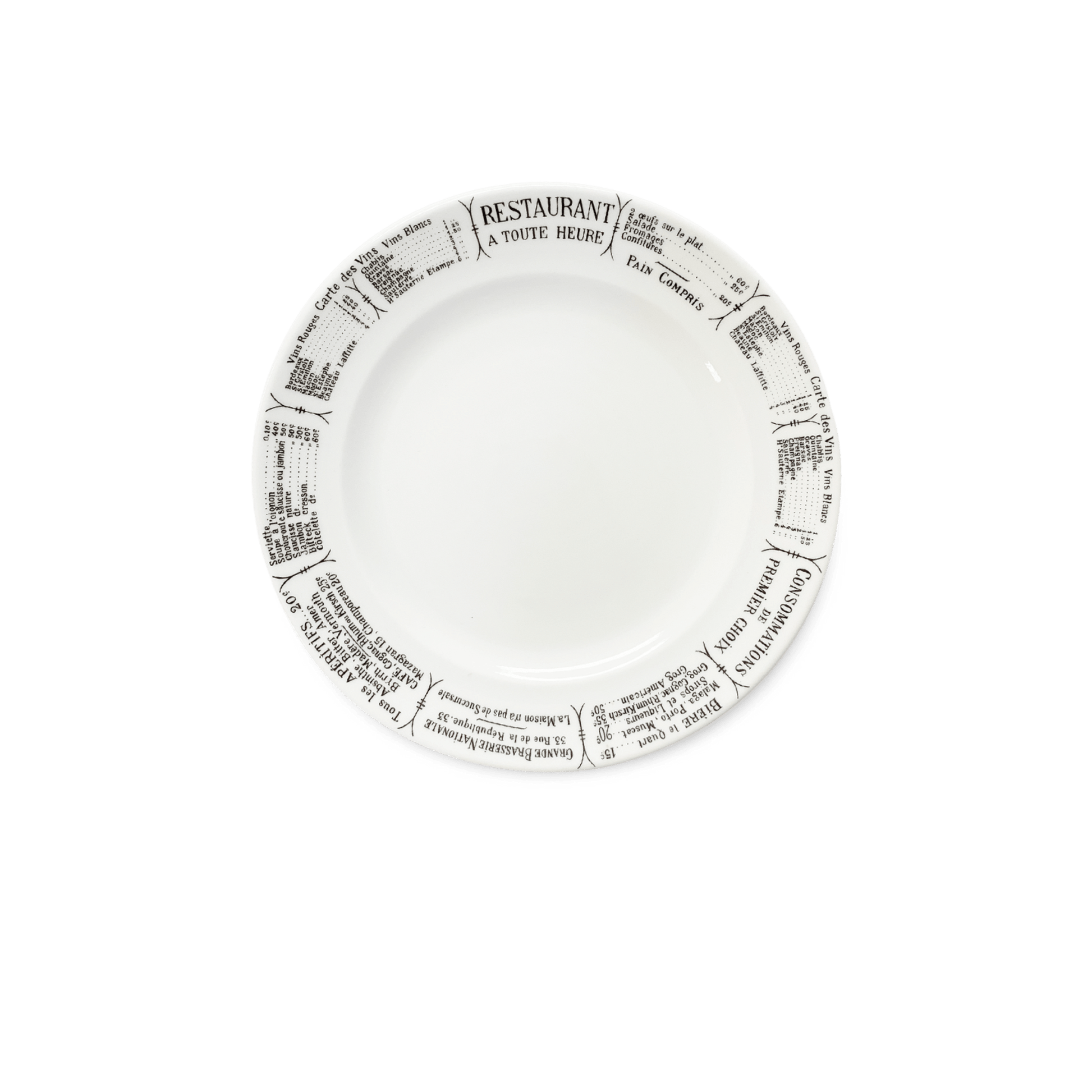 Pillivuyt Shop Plate 9.5" diam - Set of 4 Brasserie Plates, Sets of 4