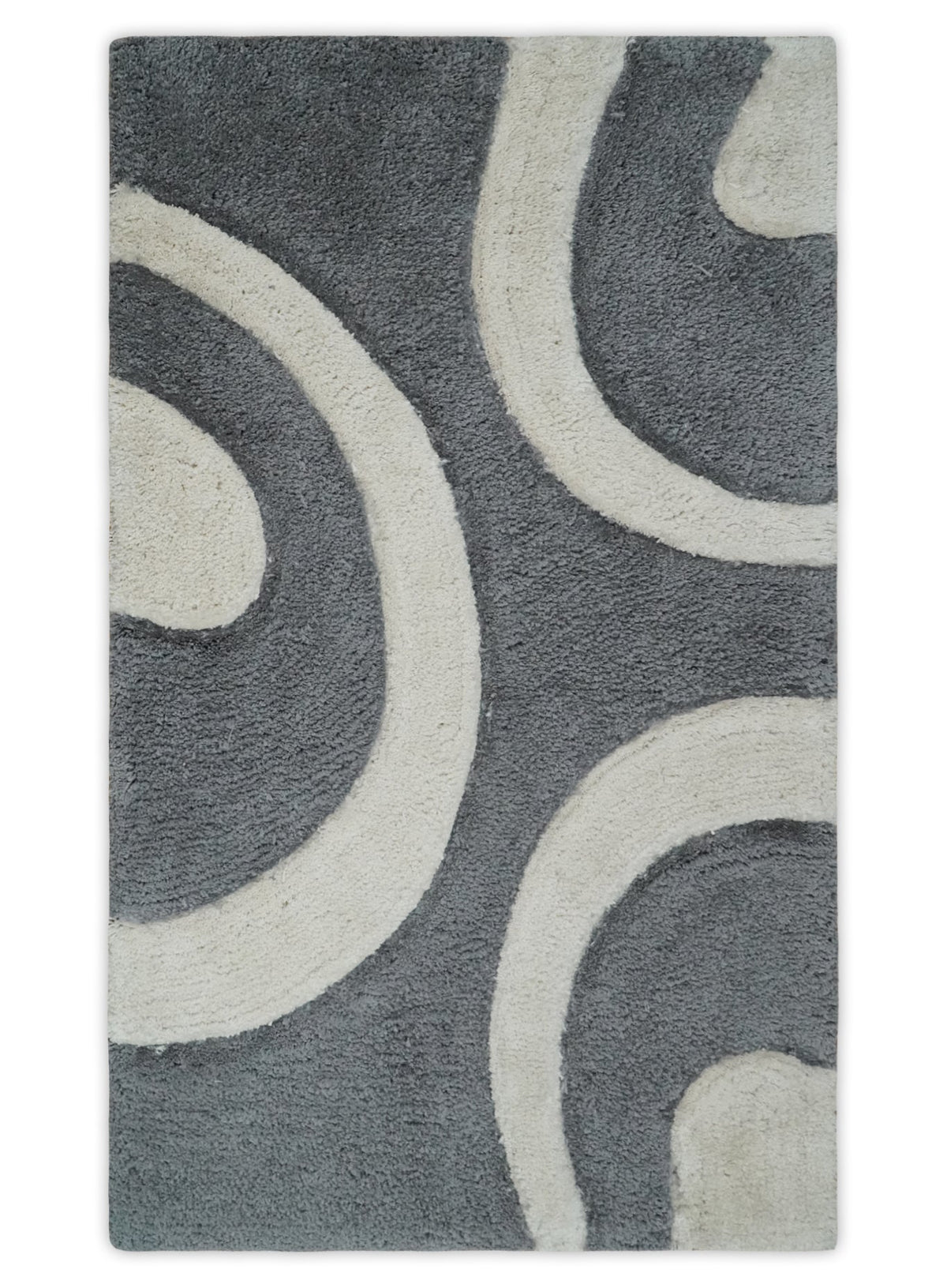 Plush Contemporary 3x5, 4x6 and 5x7 Hand Woven Shag Ivory and Gray Art Silk Soft Area Rug.