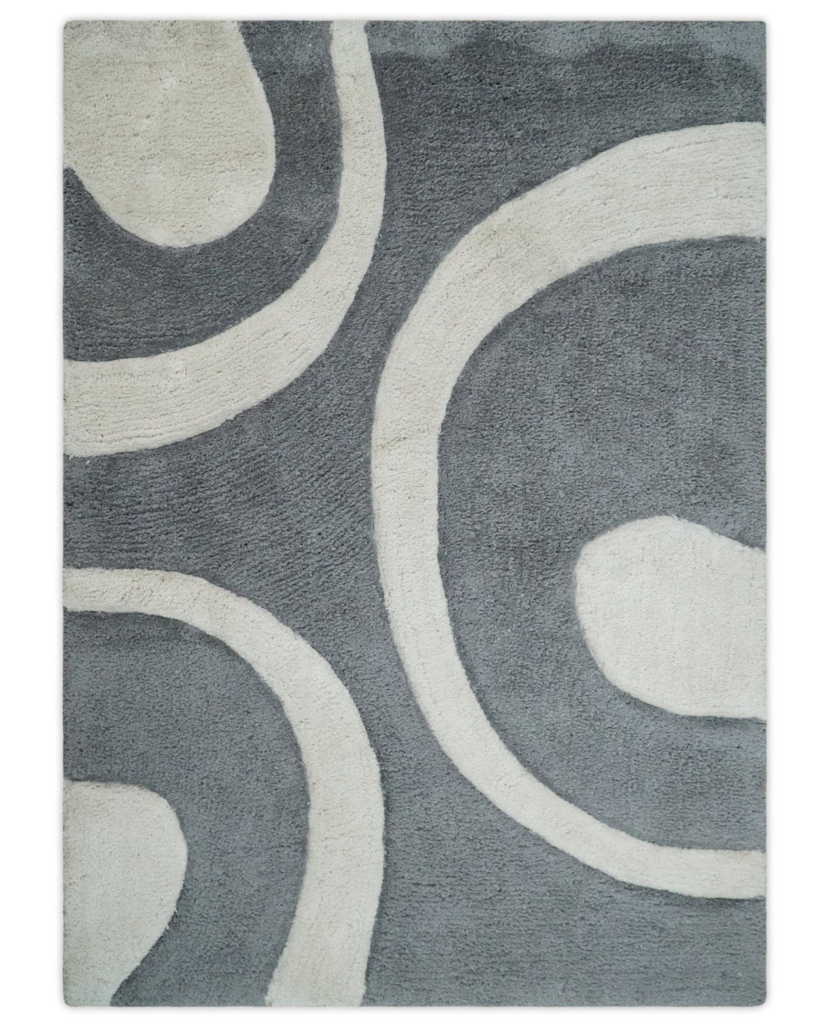 Plush Contemporary 3x5, 4x6 and 5x7 Hand Woven Shag Ivory and Gray Art Silk Soft Area Rug.