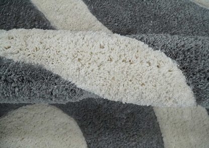 Plush Contemporary 3x5, 4x6 and 5x7 Hand Woven Shag Ivory and Gray Art Silk Soft Area Rug.