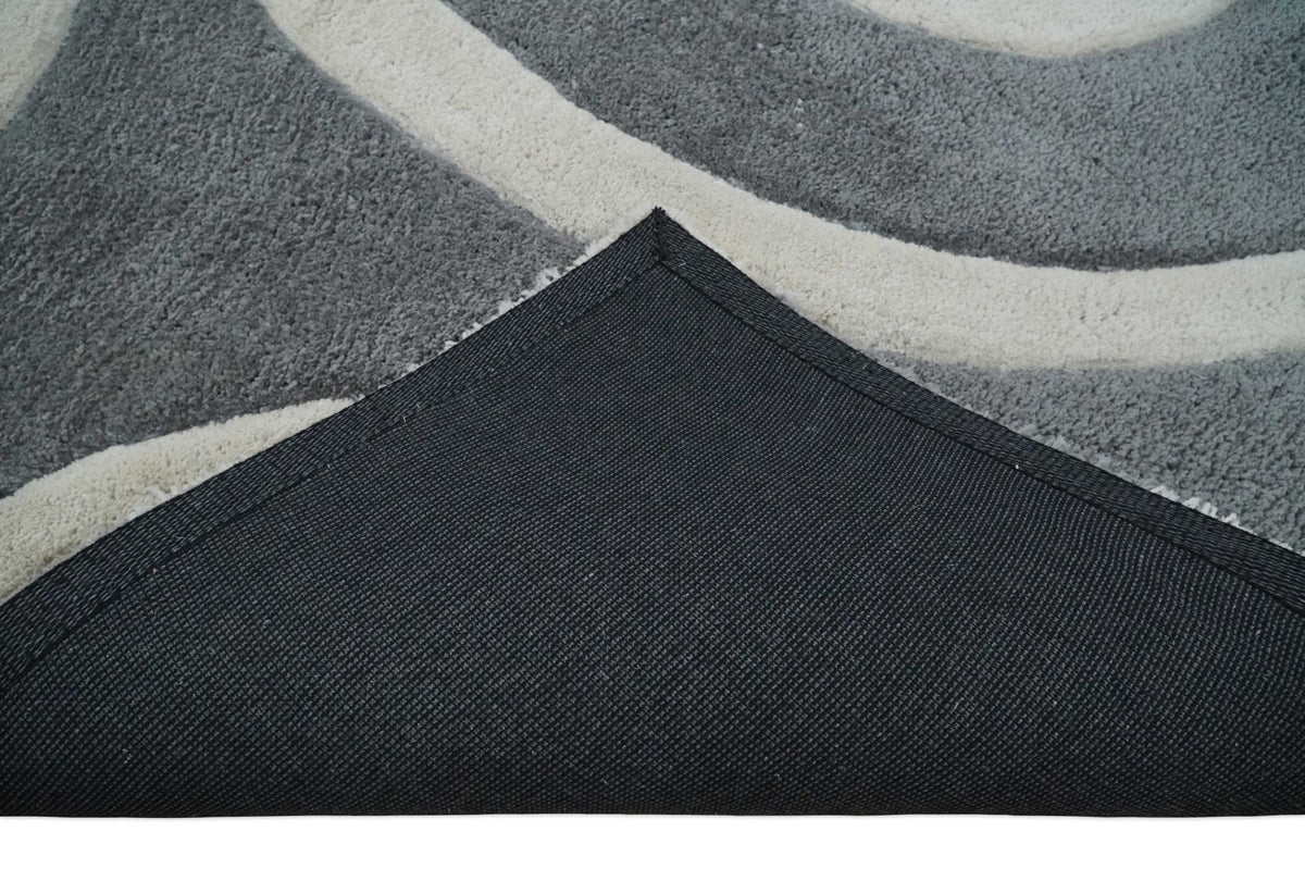 Plush Contemporary 3x5, 4x6 and 5x7 Hand Woven Shag Ivory and Gray Art Silk Soft Area Rug.