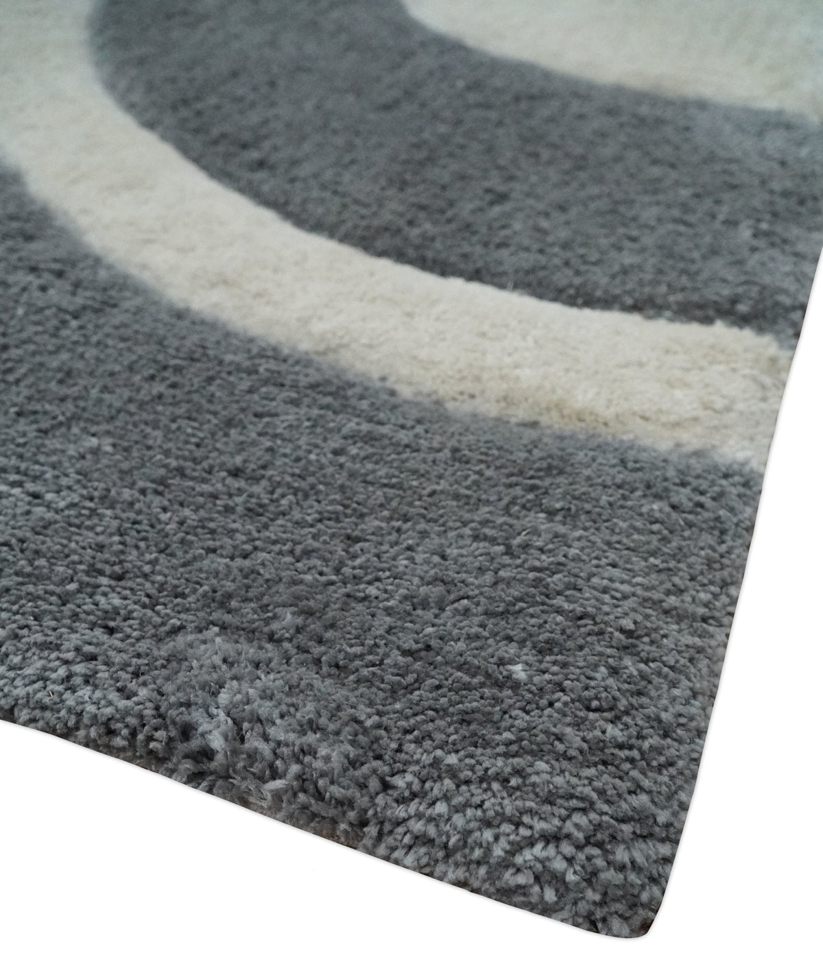 Plush Contemporary 3x5, 4x6 and 5x7 Hand Woven Shag Ivory and Gray Art Silk Soft Area Rug.