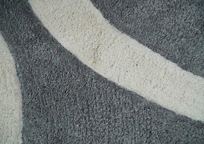 Plush Contemporary 3x5, 4x6 and 5x7 Hand Woven Shag Ivory and Gray Art Silk Soft Area Rug.