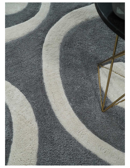 Plush Contemporary 3x5, 4x6 and 5x7 Hand Woven Shag Ivory and Gray Art Silk Soft Area Rug.