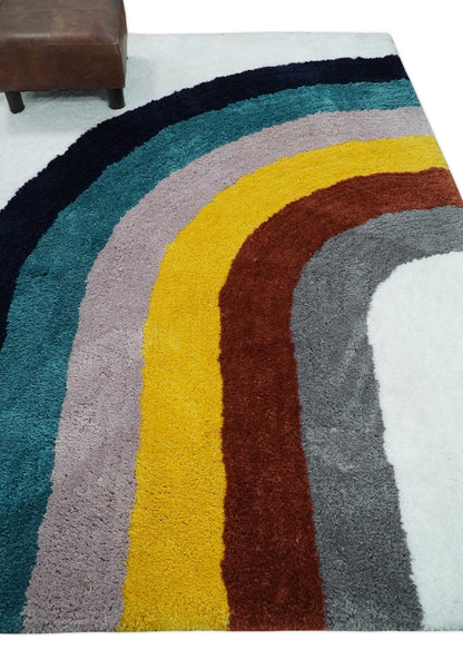 Plush Rainbow Kids, Nursery and Playroom Rug, 3x5, 4x6 and 5x7 Hand Woven Shag.