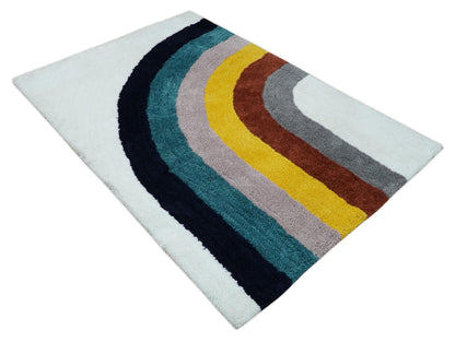Plush Rainbow Kids, Nursery and Playroom Rug, 3x5, 4x6 and 5x7 Hand Woven Shag.