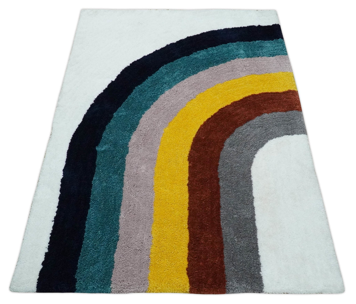 Plush Rainbow Kids, Nursery and Playroom Rug, 3x5, 4x6 and 5x7 Hand Woven Shag.