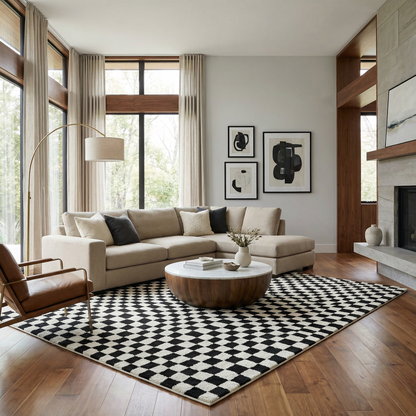 Lajos Black & White Checkered Plush Rug.