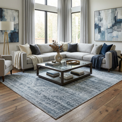 Barny Gray Blue Washable Rug - Clearance.