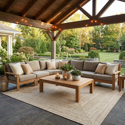 Cream Braided Faux Jute Outdoor Rug.