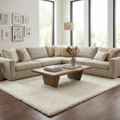 Crevalo Cream Subtle Wavy Abstract Modern Minimalist Polyester Machine Woven Area Rug
