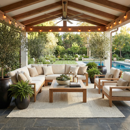 Beige Braided Faux Jute Outdoor Rug.