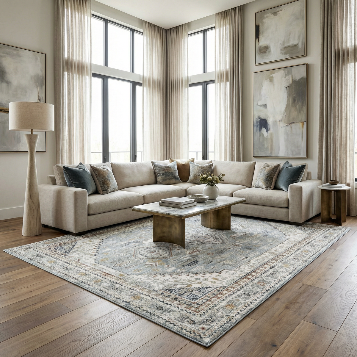 Kouta Gray Blue Area Rug.