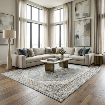 Kouta Gray Blue Area Rug.