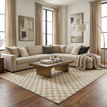Benjy Irregular Checkboard Rug - Cream&Gold